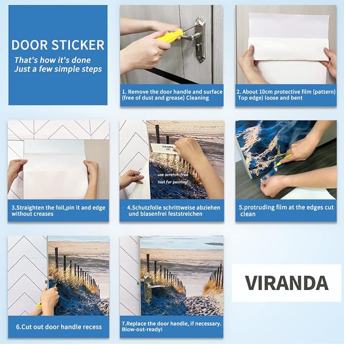 3D Bamboo Door Stickers - Peel & Stick - Waterproof & Washable - Matt Finish - Modern Style - Green - Bamboo Floral - 37.4" x 82.7"