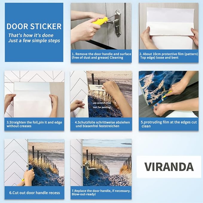 3D Staircase Door Stickers - Peel & Stick - Waterproof & Washable - Matt Finish - Modern Style - White - 37.4" x 78.7" (2 Parts)