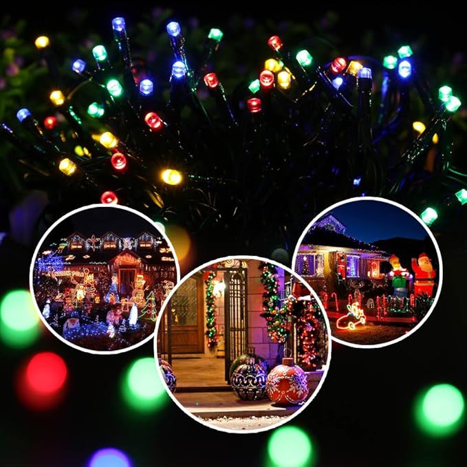 Solar Christmas Lights Outdoor, 33ft 100 LED Solar Fairy String Lights 8 Modes Waterproof Xmas Lights for Garden, Patio, Home, Party, Wedding, Holiday, Tree, Bush, Wreath, Outdoor Decor (Multicolor)