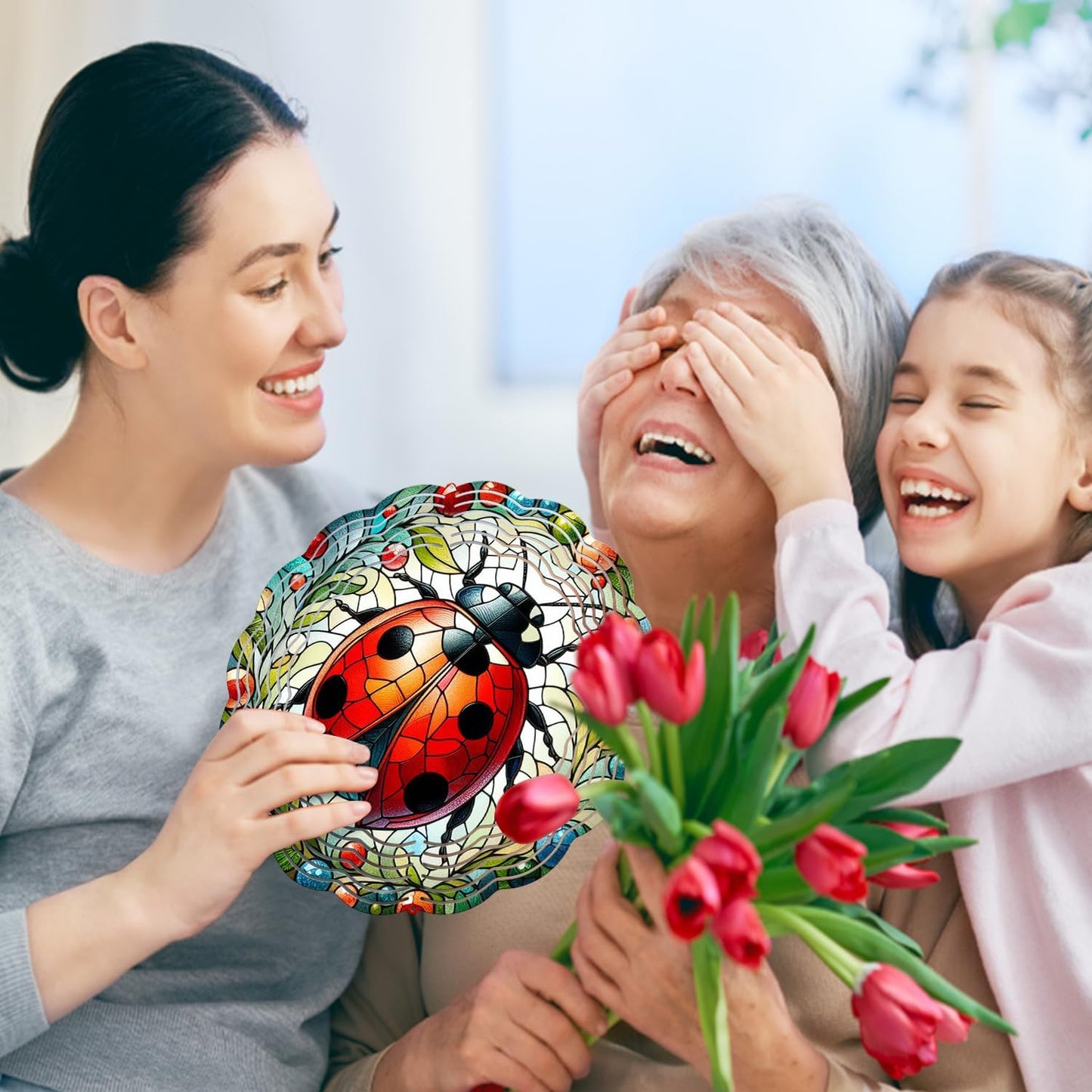 Ladybug Wind Spinner, Ladybug Wind Spinner Hanging for Yard and Garden, Unique Gift Wind Spinner, 3D Hanging Wind Spinner Outdoor