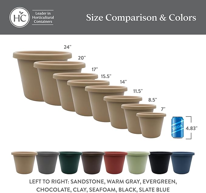 The HC Companies 17 Inch Round Classic Planter - Plastic Plant Pot for Indoor Outdoor Plants Flowers Herbs, Sandstone