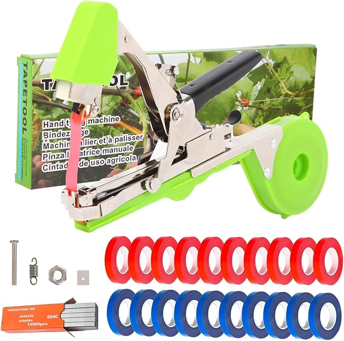 Plant Tying Machine - Efficient Gardening Tool with Green Tape and Plant Tape Gun for Quick and Easy Vining of Tomatoes Peppers Cucumbers and More(Green)