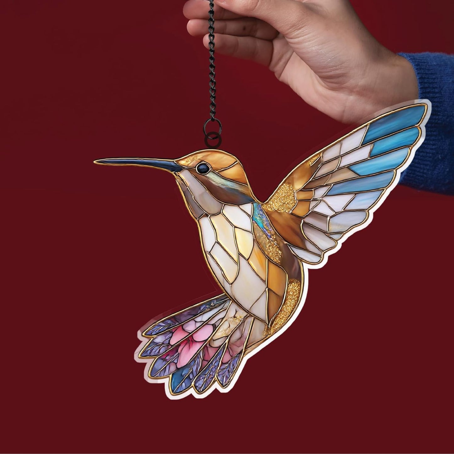 Hummingbird Suncatcher for Windows – Style Hanging Bird Decor, Lightweight Window Ornament, Memorial Gift for Bird Lovers, Mom, Grandma - Christmas Tree Decor (Sun-33)