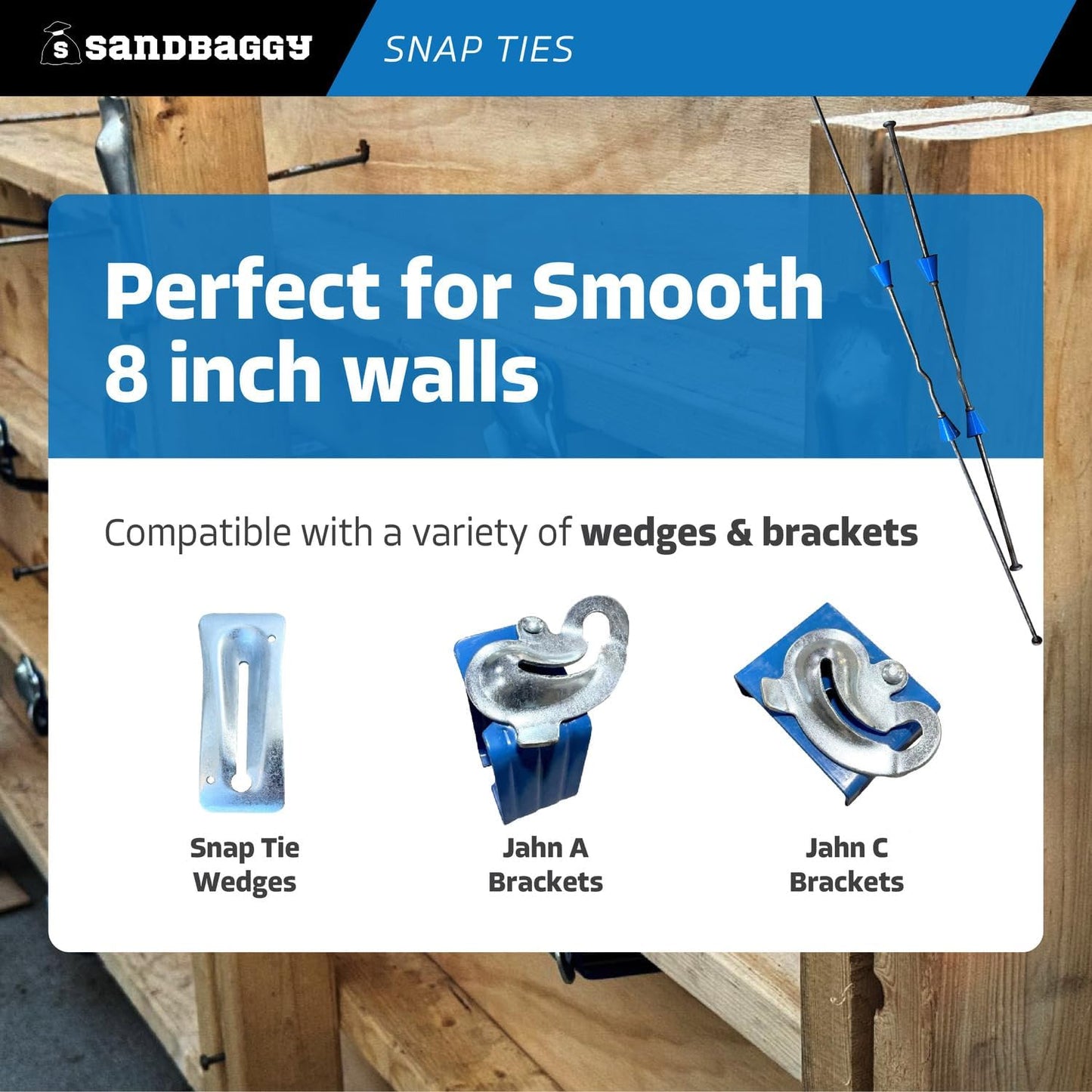 8" Standard Snap Ties for Concrete Forms - 1" Plastic Cones, Integral Heads - 2:1 Safety Factor, 2,250 lbs Working Load - Construction Grade 4 Gauge Steel (Short End - 4.75", 1500)
