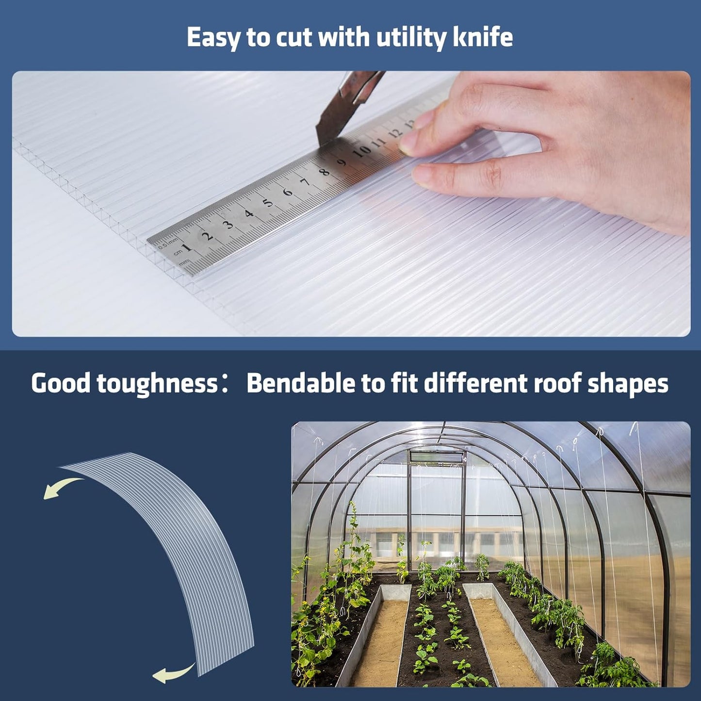 UMIG 8 PCS 6' x 2' x 0.24'' Polycarbonate Greenhouse Panels, Twin-Wall Waterproof UV Protected Corrugated Plastic Roof Panels Sheets, Clear Replacement Panels for Greenhouse, Outdoor, Plant
