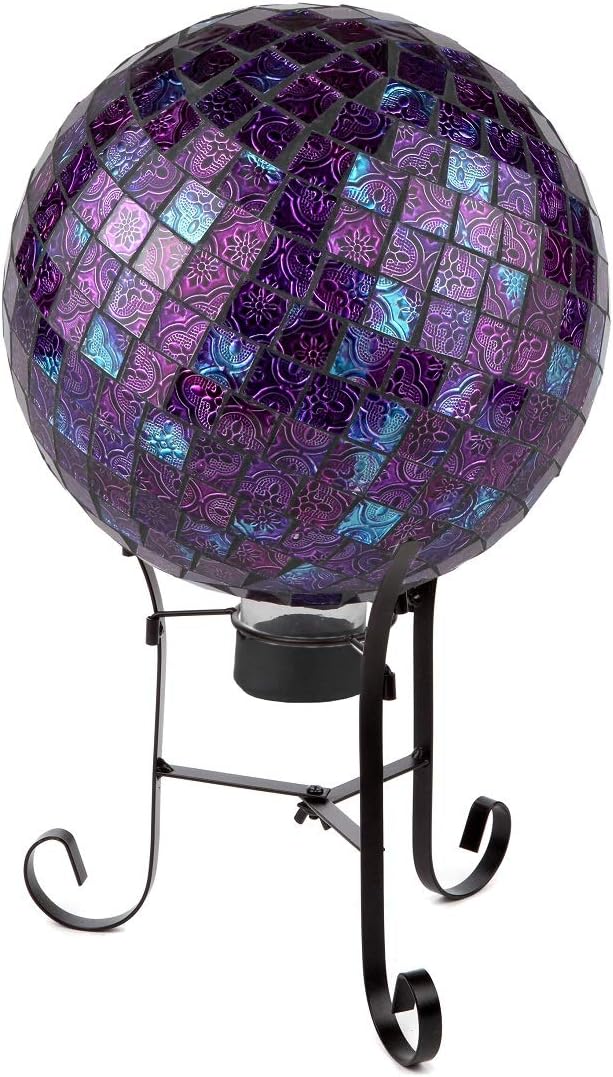 Lily's Home Metal Gazing Ball Stand for 10 or 12 inch Metal and Glass Garden Gazing Globes. Black. 9-inch Tall
