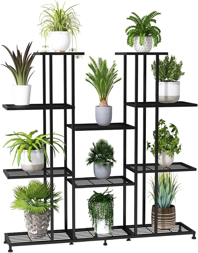 Metal Plant Stand, large indoor Plant Stands Decorative Black Steel Plant Shelf for ontdoor Patio Garden Balcony and Yard,tall multi tier plant stand(9 Tier)