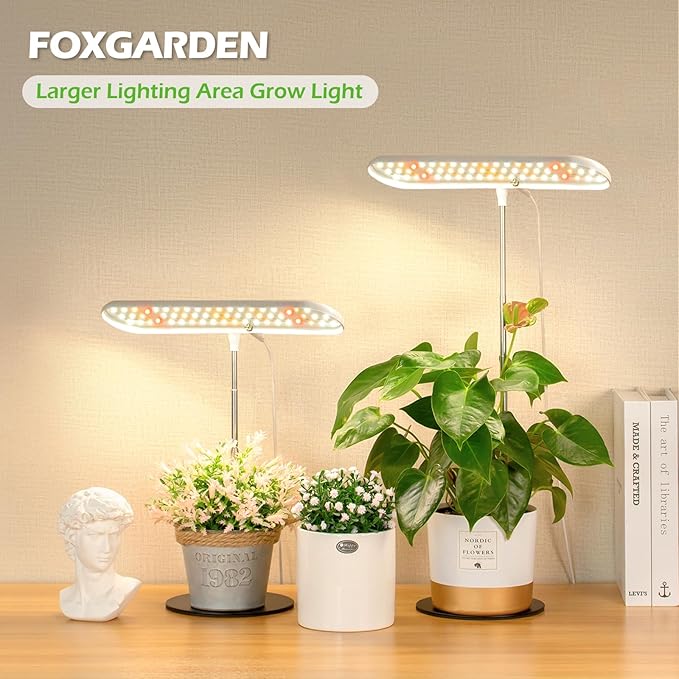 FOXGARDEN® Grow Light, Full Spectrum Desktop Grow Lamp with Base, Bright LED Plant Light with Auto On/Off Timer 4/8/12H, 4 Dimmable Brightness, Height Adjustable, Ideal for Indoor Plants