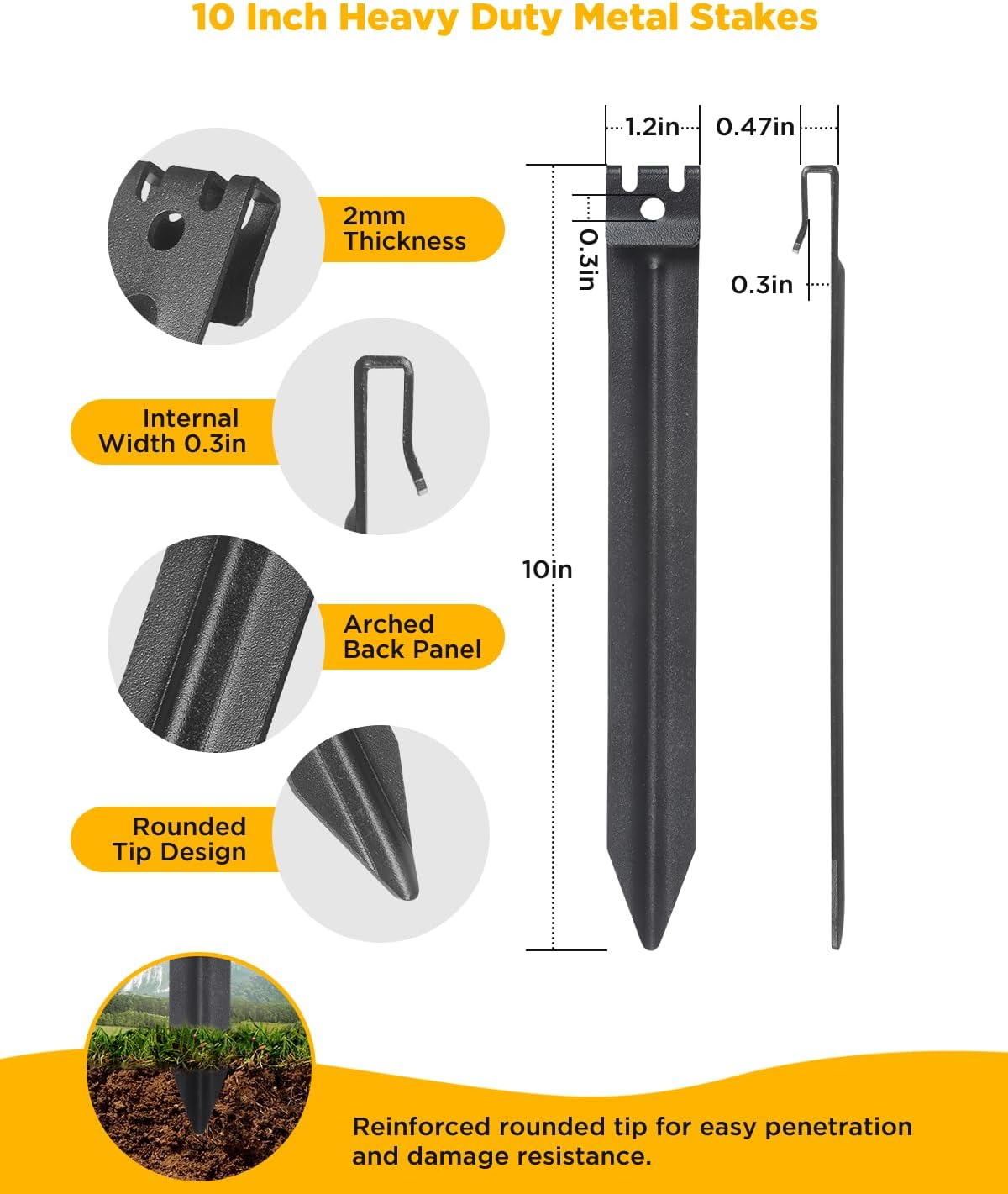Landscape Edging Metal Stakes, 10 Inch Heavy Duty Garden Stakes, 2mm Thickened High Carbon Steel Landscaping Anchoring Spikes for Edging Coil, Outdoor Tent and Terrace Board (40 Pcs)