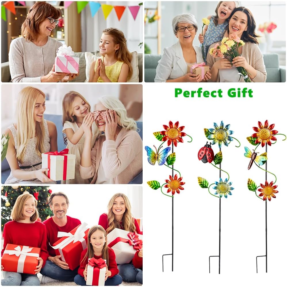 3 Pcs Sunflower Decorative Garden Stakes,23.5 inches Metal Sunflower Outdoor Fall Decor,Yard Art for Outside Decor for Mom,Women,Grandma