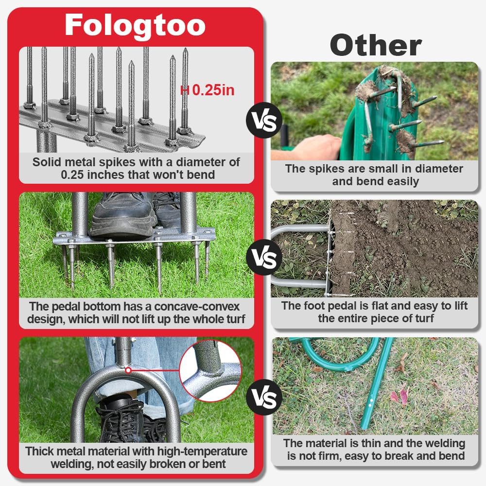 Lawn Aerator Tool, 43.3" Pre-Assembled Lawn Aerator with 12 3.5" Lengthened Iron Spikes, Efficient Manual Grass Spikes Aerator for Yard Aerating, Garden Tools, Easy to Use