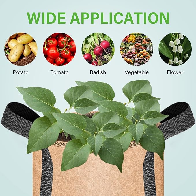 iPower 5-Pack 25 Gallon Plant Grow Bags Thickened Nonwoven Aeration Fabric Pots Heavy Duty Durable Container, Strap Handles for Garden, Tan
