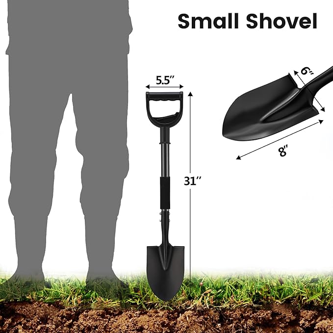 Garden Shovels for Digging, Small Beach Shovel with D-Handle 31 inch, Metal Folding Hand Sand Survival Camping Adult Kids Shovel for Gardening Cleaning