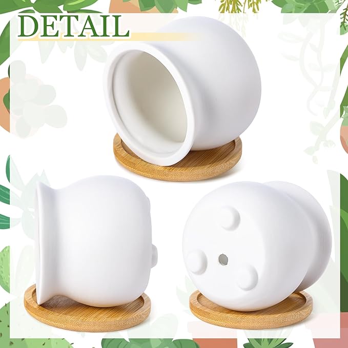 Remerry 6 Pcs 3.5 Inch DIY Ceramic Succulent Pots Figurines Paint Craft Kit Unpainted Ceramic Bisque Paintable Flowerpots with Drainage Hole Ready to Paint Valentine's Day Gifts