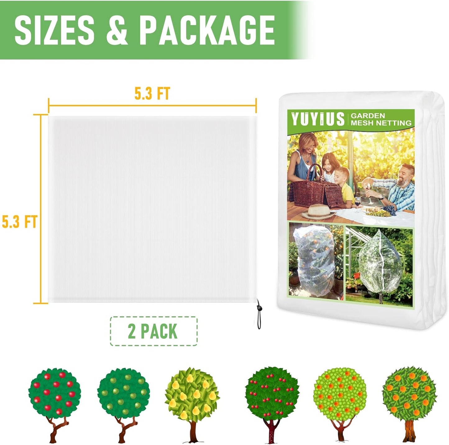 Fruit Tree netting, Blueberry Bush Netting Cover for Garden Protection, 2Pcs 5.3x5.3 FT Garden Plant Netting Pest Barrier for Raised Beds, Bug Mesh Net from Cicadas, Bird for Strawberry, Tomato