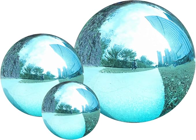 VCUTEKA Gazing Ball, Polished Glass Mirror Hollow Sphere for Garden, Lawn, Yard, Outdoor Decoration, Reflective Garden Globe, 3 Psc