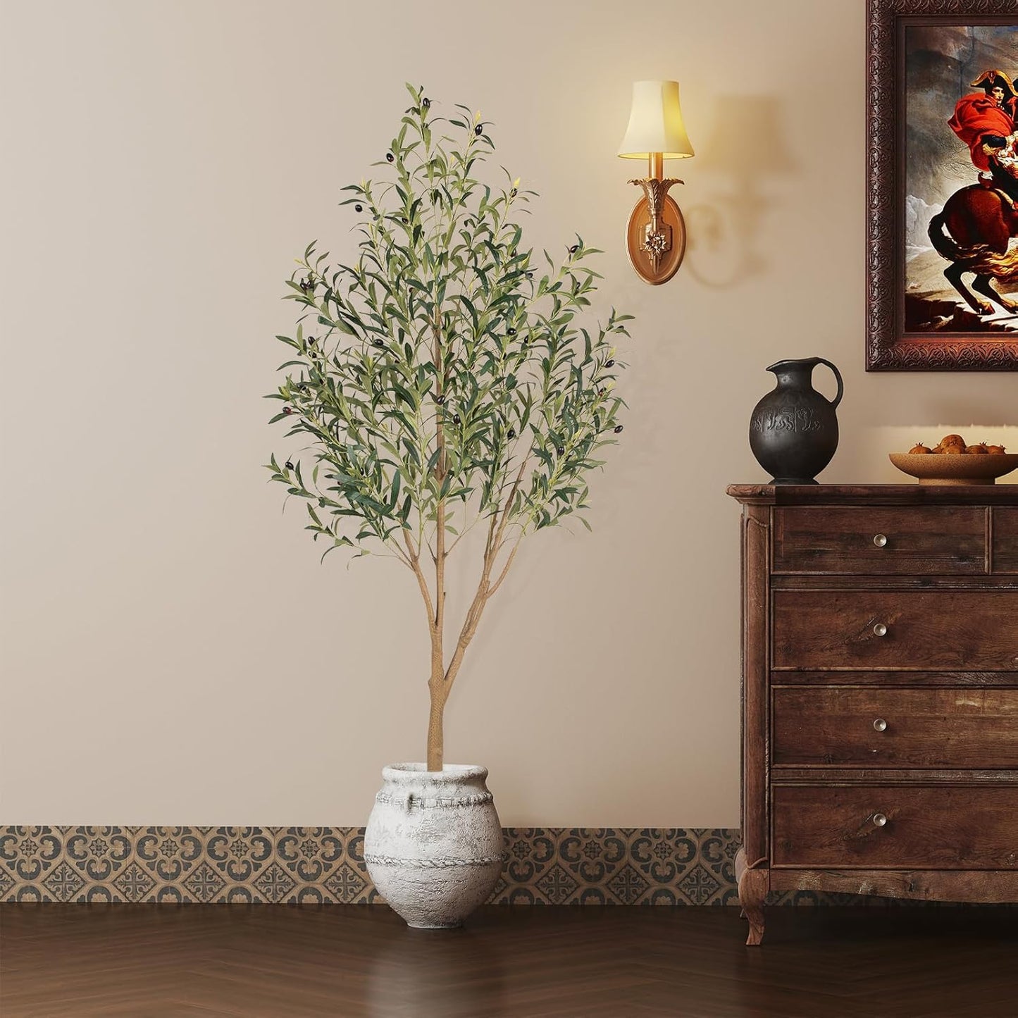 Tall Faux Olive Tree,6Ft(72in) Realistic Texture Potted Silk Artificial Olive Tree, Fake Olive Trees Indoor Outdoor for Home Office Living Room Bedroom Foyer Porch Decor.