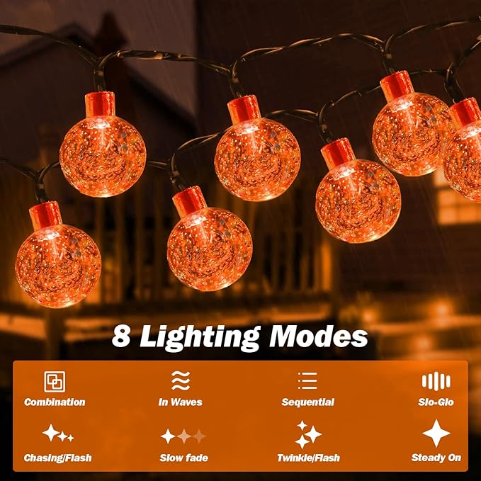 Solar Lights Outdoor Waterproof, 2 Pack Total 120LED 72FT Solar String Lights for Outside w/ 8 Modes, Outdoor String Lights Crystal Globe Patio Lights for Garden Yard Party Decor (Orange)