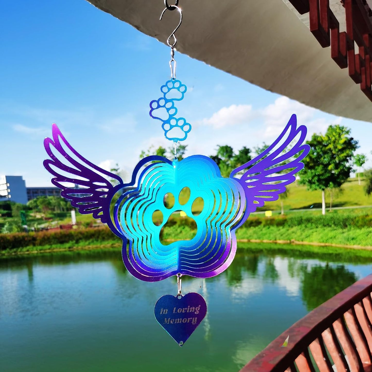 DJUAN Pet Memorial Wind Spinners, Cat Memorial Gifts,Stainless Steel Angel Wings Pet Paw Print,Dogs and Cats Remembrance, Pet Sympathy,Pet Loss Bereavement Gifts