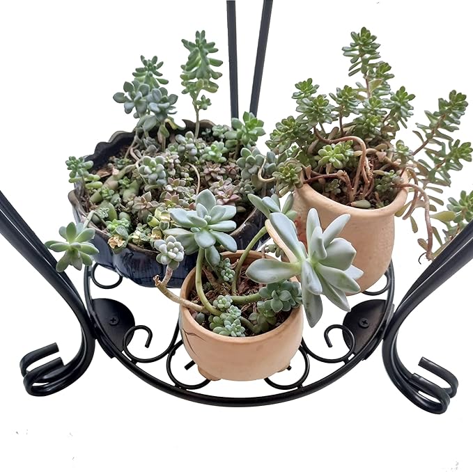 CASIMR 2-Pack Plant Stand, 2 Tier 19.2 inch Tall Metal Potted Holder Rack,Indoor Outdoor Multiple Flower Pot Shelf Rustproof Iron Garden Container for Garden Patio Living Room Corner Balcony, Black