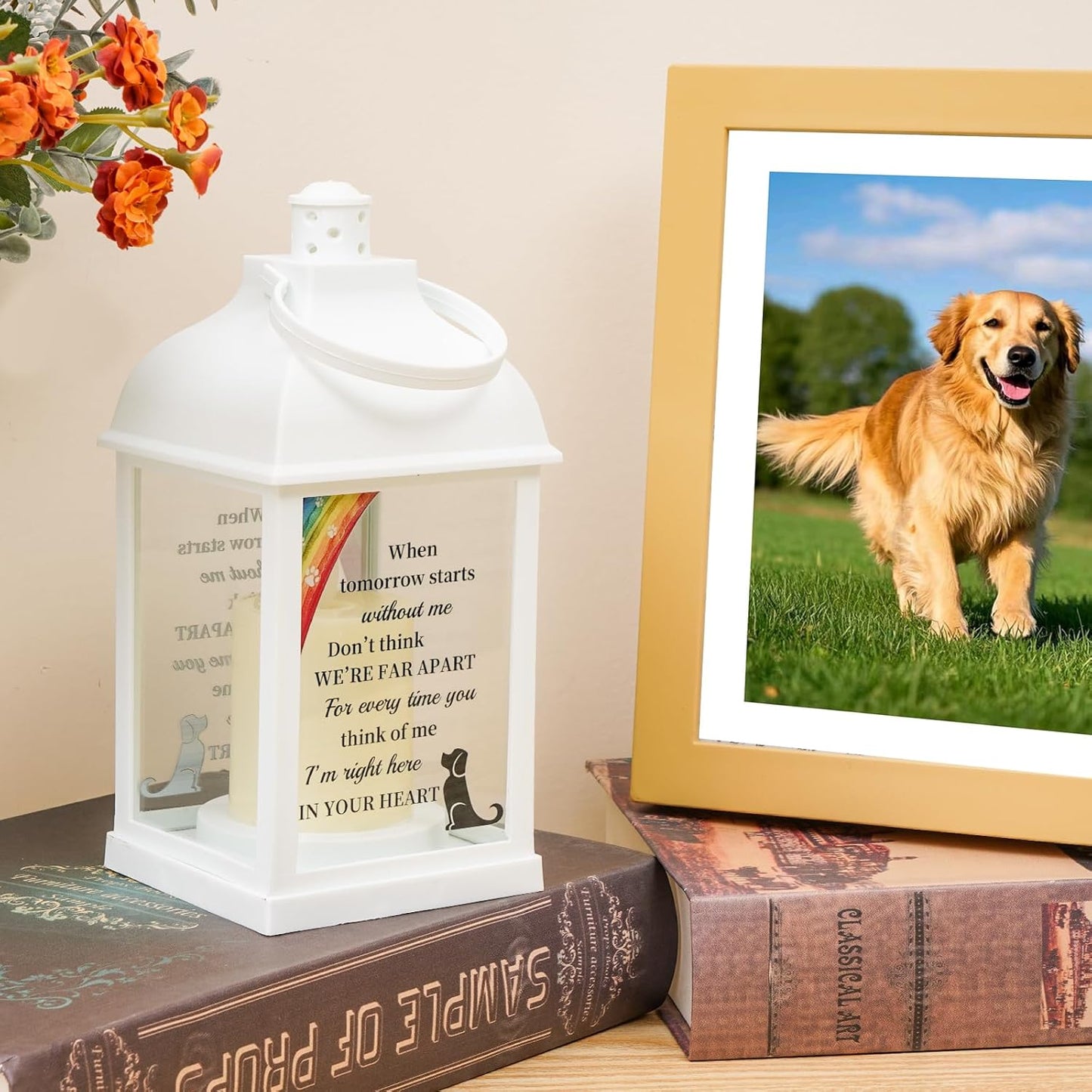 Dog Memorial Gifts with Remote - Sympathy Bereavement Gifts for Loss of Dog, Rainbow Bridge Memorial Lantern for Grieving Pet Owner