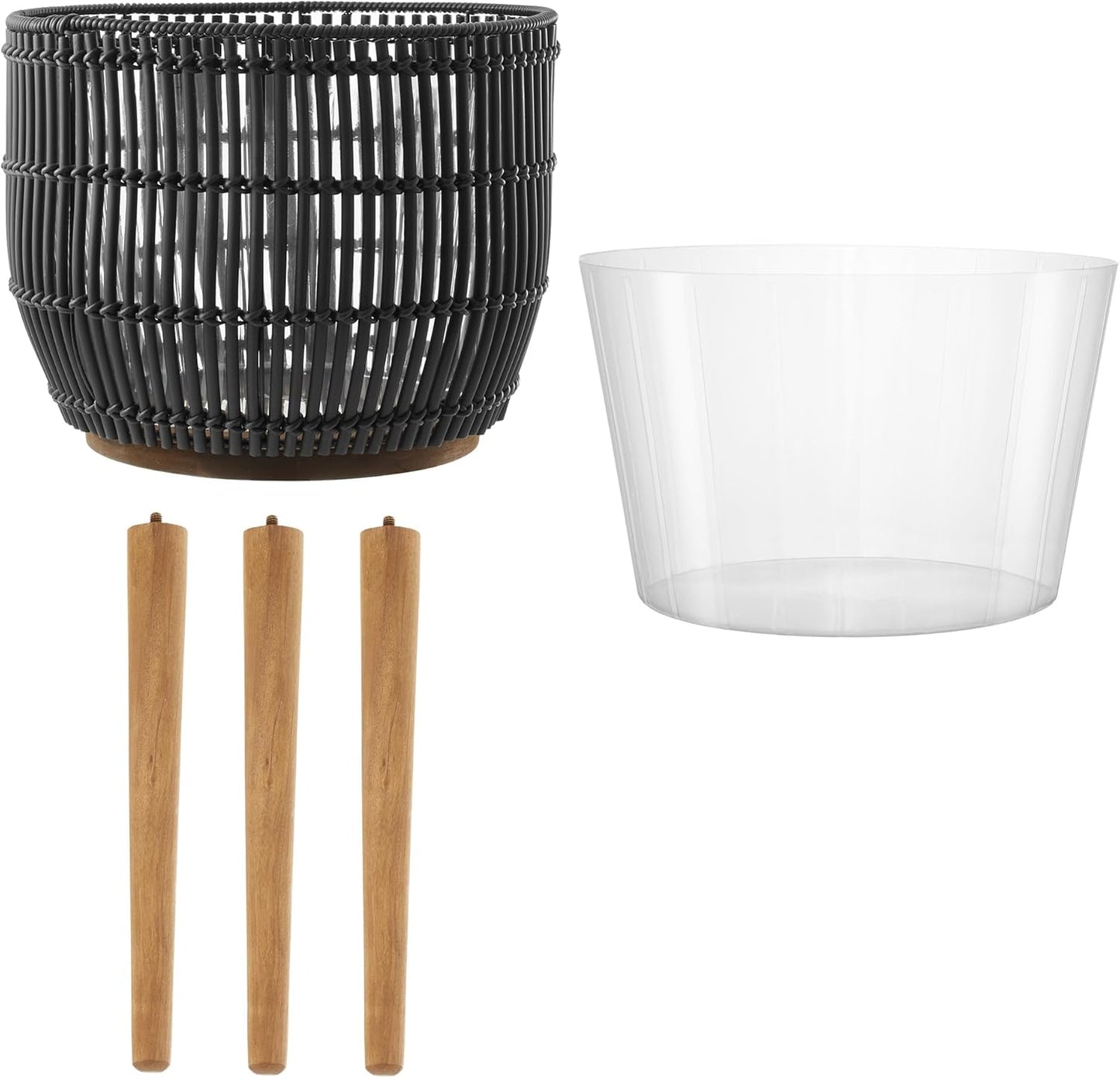Casafield Indoor Planter with Stand, Black Floor Planter with Wood Legs, Large Plant Pot Cover with Liner for Houseplants, Flower Pots and Trees