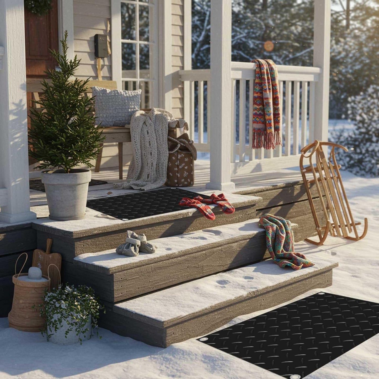 Riakrum 2 Pcs Heated Snow Melting Mats Outdoor, 20 x 30 in Winter Anti-Slip Heated Rubber Mat for Walkways Decks and Sidewalks, Snow and Ice Melting Pads Connection with 9.84 ft Power Cord