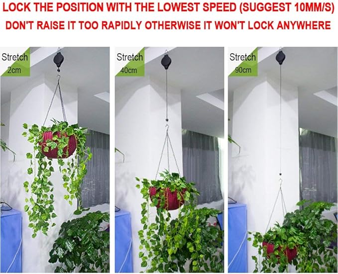 Pack Plant Hook Pulley, Retractable Plant Hanger Easy Reach Hanging Flower Basket for Garden Baskets Pots and Birds Feeder Hang High up and Pull Down to Water Or Feed (White 4Pack)