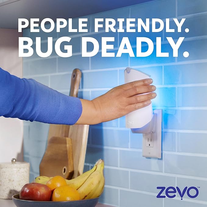 Zevo Flying Insect Trap & Cartridge - Plug in Fly Trap & Indoor Bug Catcher for Gnats, House & Fruit Flies - Mess-Free - Use in Any Room - Uses Blue & UV Light (1 Plug in Device & 1 Cartridge)