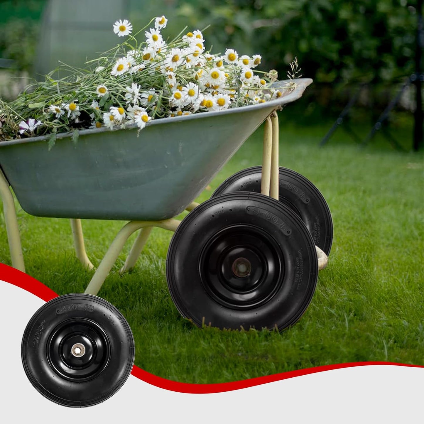 (2-Pack) 4.00-6 Wheelbarrow Tires, 13 Inch Pneumatic Tire and Wheel with 5/8" or 3/4" Bearings, 1.75"-5.75" Center Hub 4.00-6 Pneumatic Tire for Wheelbarrows, Trolleys, Garden Carts