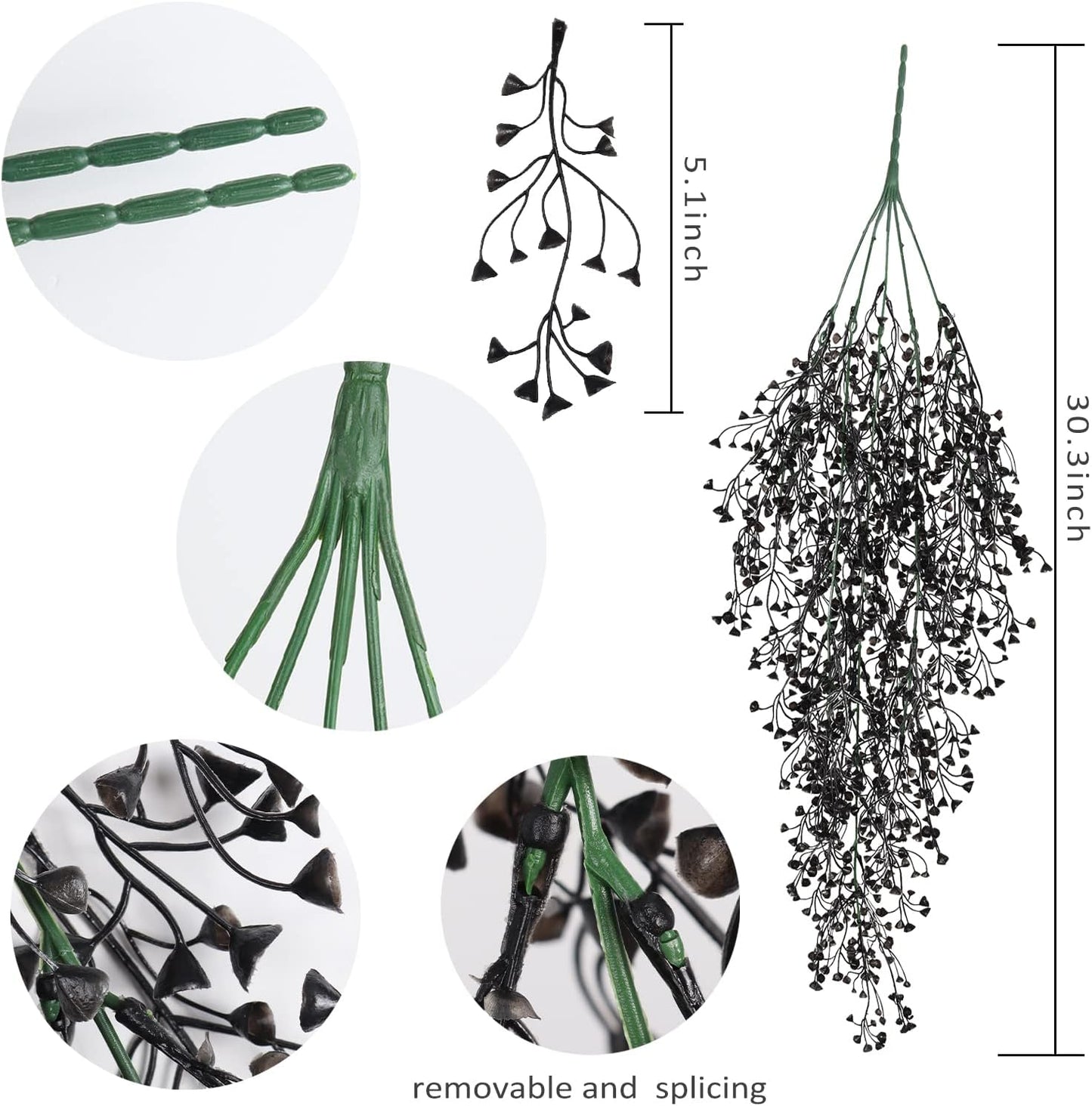 RECUTMS Artificial Hanging Plants Indoor 4 Pcs Artificial Ferns Plants Large Faux Hanging Plant Wall Plants Fake Ivy Room Fall Home Garden Wedding Halloween Party Indoor Outdoor Decor(Black)