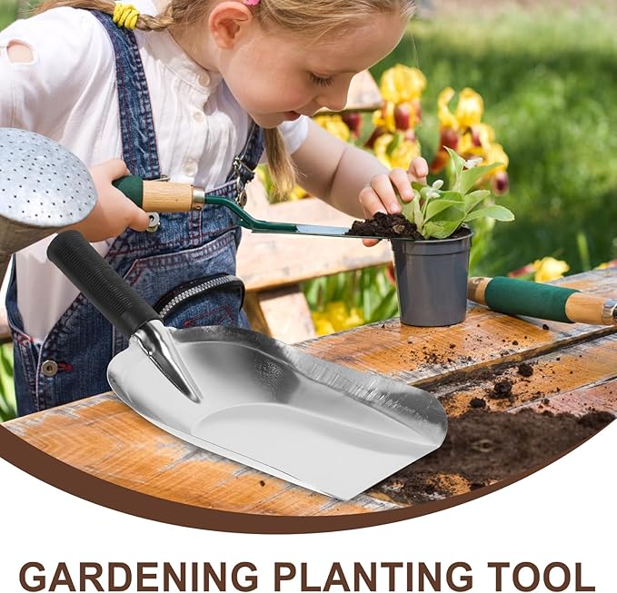 Kisangel Stainless Steel Square Shovel Small Gardening Hand Shovel Garden Hand Trowel Gardening Hand Tools Gardening Shovel Gardening Digging Shovel Rural Small Shovel 201 Stainless Steel
