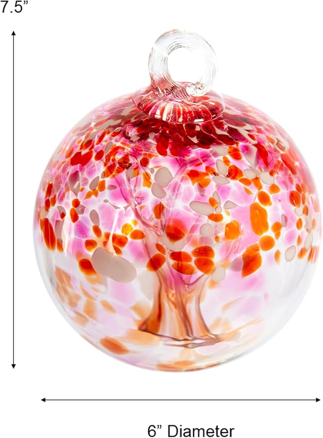 Dale Tiffany Hand Blown Glass, 6" Diameter Blush, Tree of Life Collection, Witch Globe Hanging Garden Indoor/Outdoor Decorative Ornament Gazing Ball