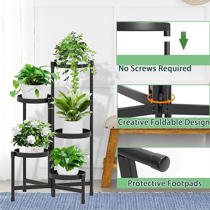 Plant Stand Indoor outdoor 5 Tier,Foldable Corner Tall Plant Shelf for Multiple Plants,Flower Pot Holder Display Stand for Living Room Balcony Garden Patio