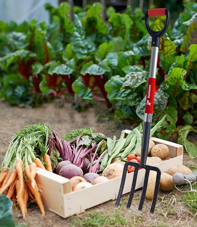 Digging Spading Fork Forged Steel with D Grip Handle 41??Premium 4-Tine Spading Digging Fork Sturdy Metal D-Grip Multi-Purpose Virtually Unbreakable Gardening Tool