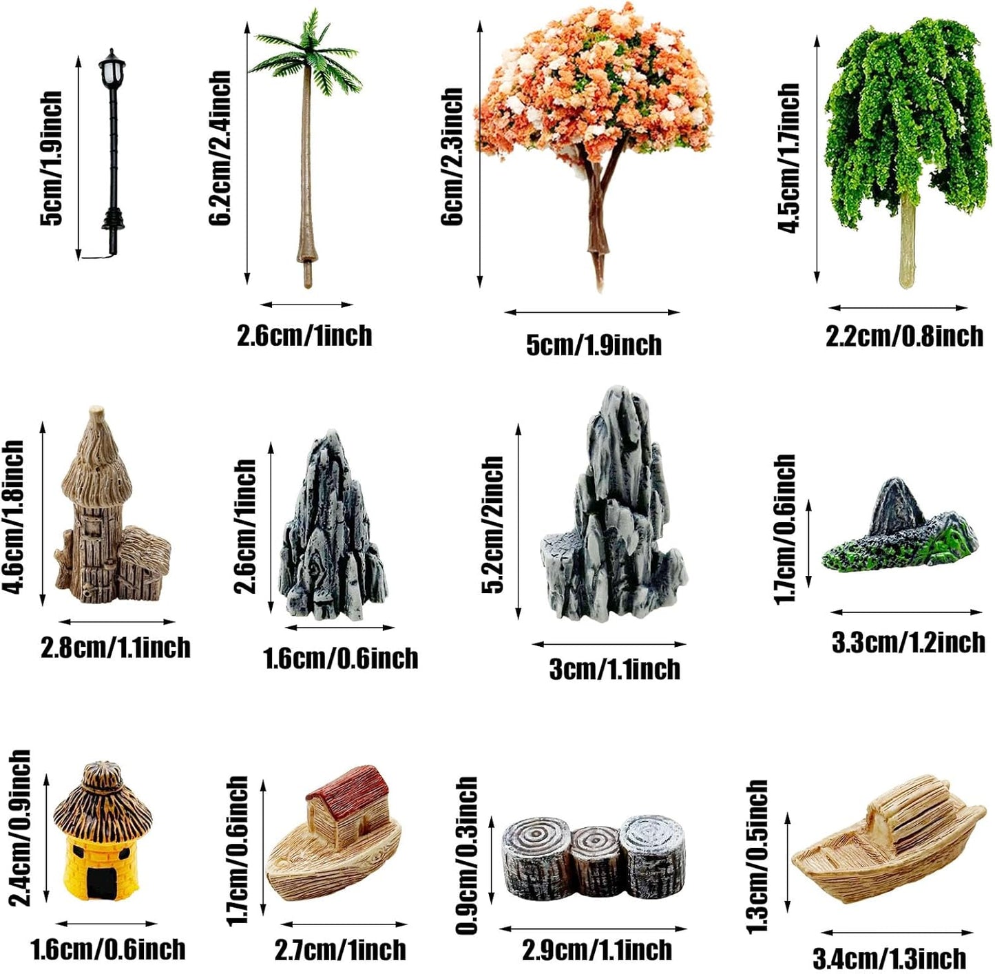Woohome 42 PCS Mini Garden Accessories Fairy Garden Kit Micro Landscape Mini Zen Garden Accessories for Diorama Project DIY, Mini House Decor