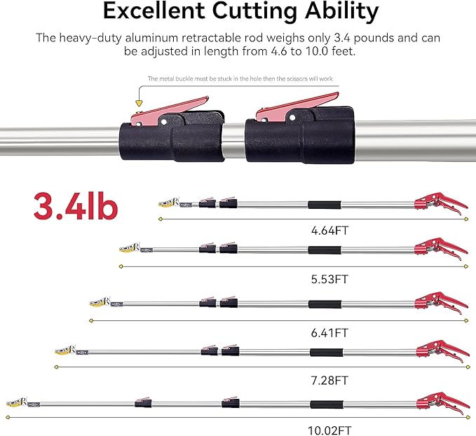 FLORA GUARD 4.6-10ft Extendable Tree Pruner,Cut and Hold Pruning Trimmer - Long Reach Pole Saw, Telescoping Fruit Picker, Branches Bypass Lopper - Lightweight Tree Trimmers Long Handle Pruner