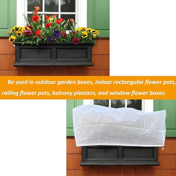 2 Pcs Rectangular Plant Box Cover Winter Plant Covers Freeze Protection Frost Covers for Flower Boxes with Drawstring for Outdoor Balcony Windowsill (39.3 x 17.7 x 15.7 in)