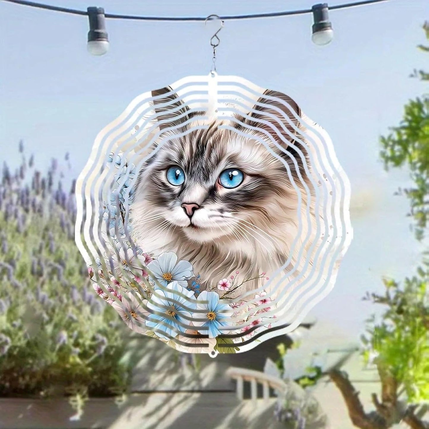 10 Inch Cat Wind Spinner, 3D Stainless Steel Hanging Kinetic Wind Sculpture Gifts for Garden Decor Yard Art Indoor Outdoor Window Porch Front Door Decoration