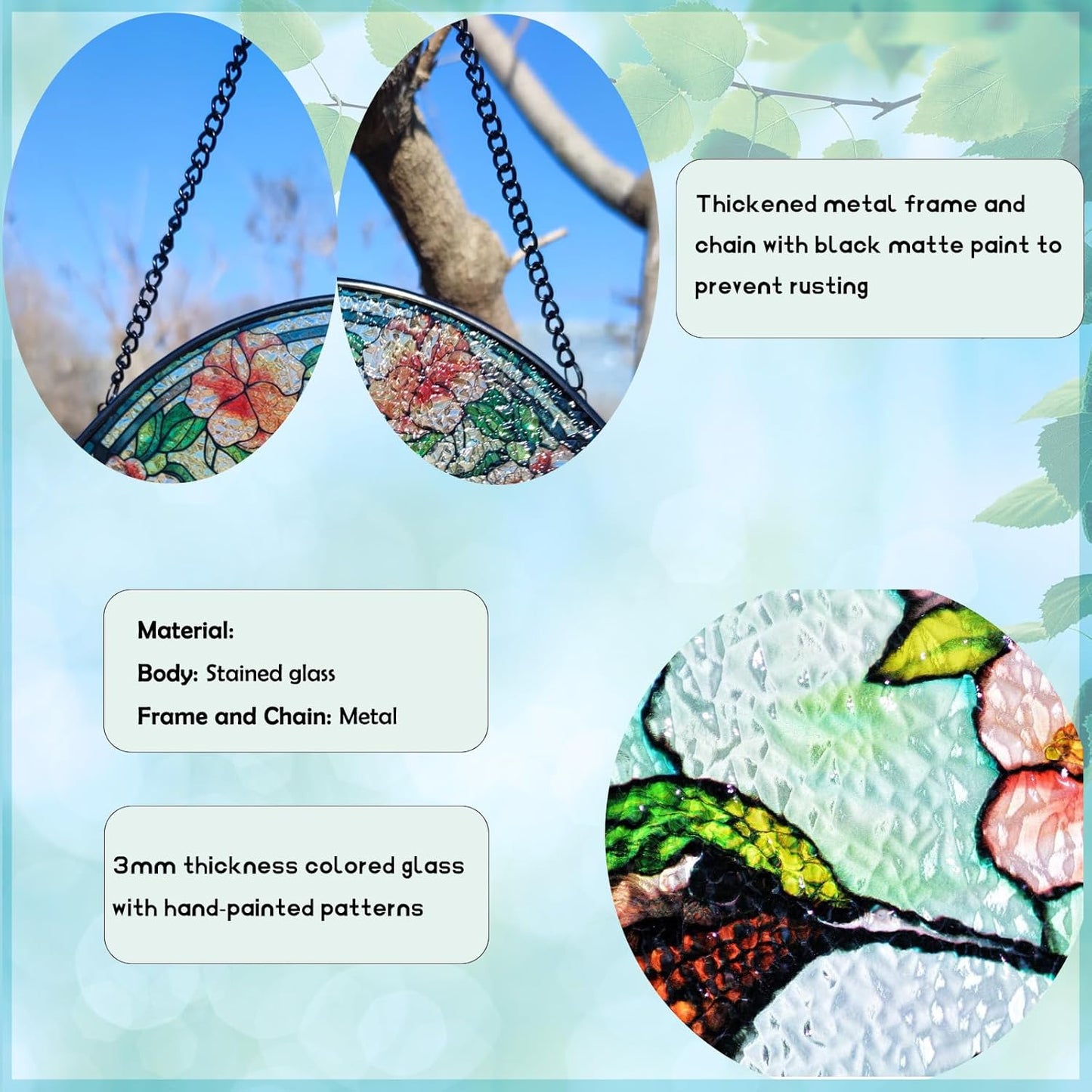 Stained Glass Window Hanging, 7.87" Luyseyha Sun Catcher for Window, Hummingbird Suncatcher Ornaments, Handmade Glass Art Wall Decor, Birthday Gift for Women Grandma Mom