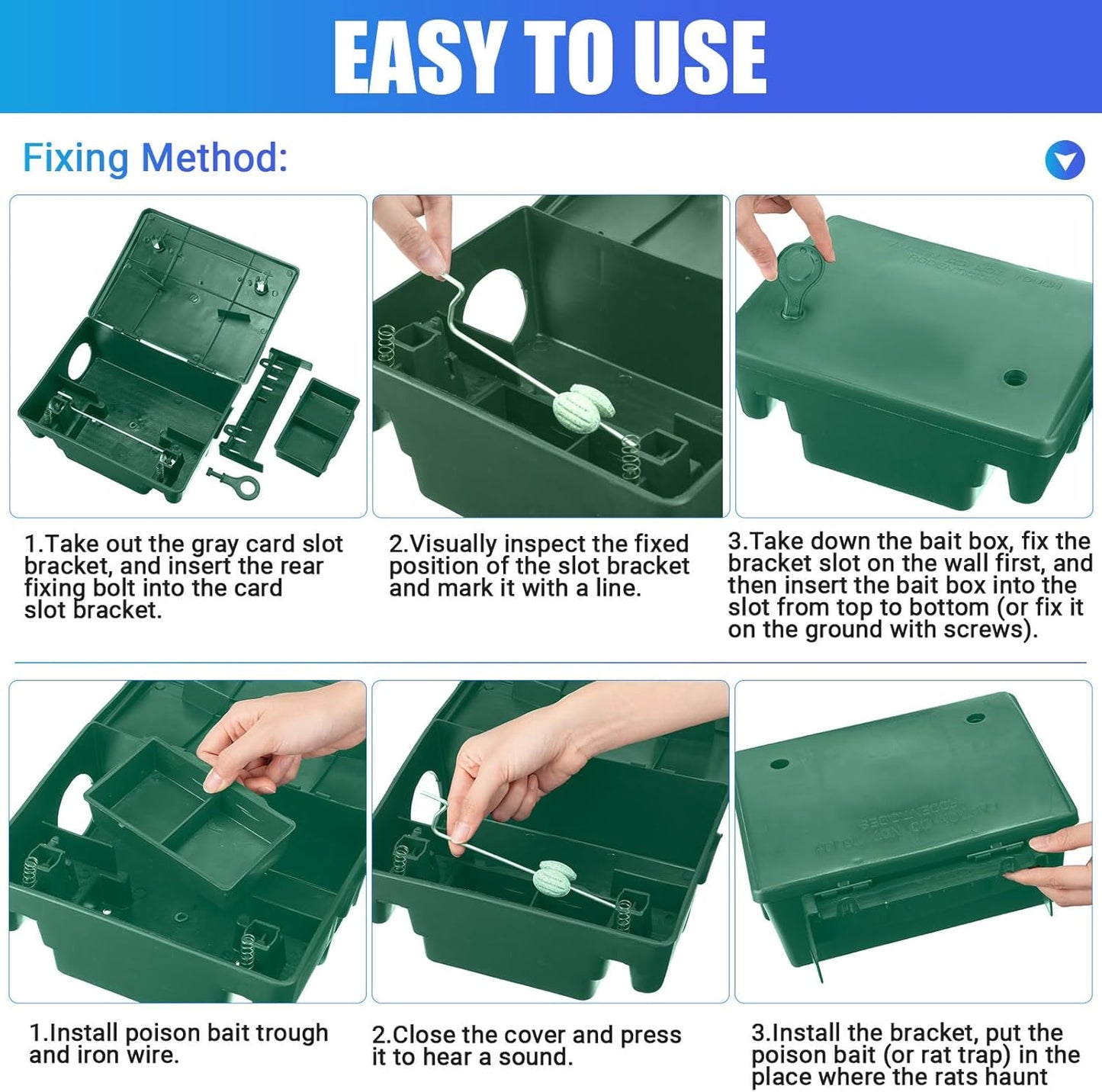 4 Pack Rat Bait Stations Large Rodent Bait Station with Key Reusable Mouse Bait Stations Mice Bait Blocks Heavy Duty Bait Boxes for Outdoor Rodents Mice Bait Blocks, Bait Not Included (Green)