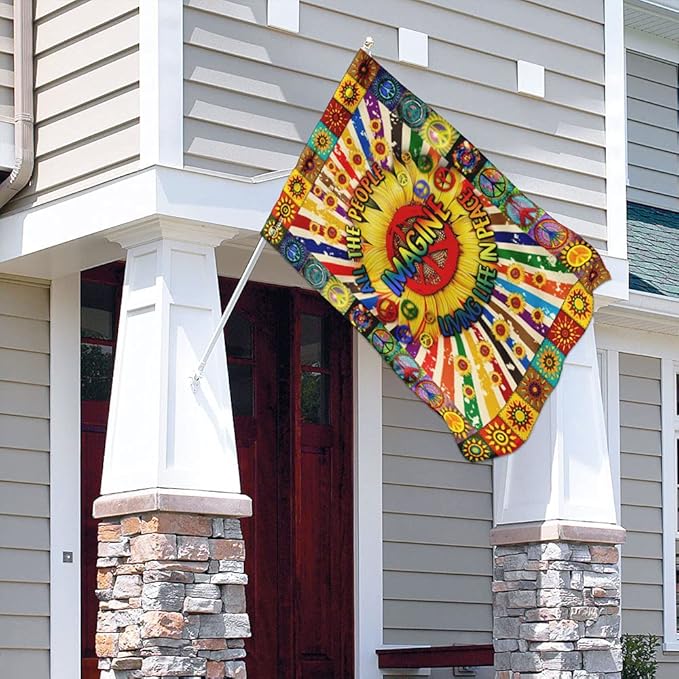FLAGWIX Flags - Imagine All The People Living Life In Peace Hippie Sunflower Flag DDH1826F, House Flag (29.5" x 39.5") - USA House Garden Flags Premium Polyester - Decorative Outdoor Flags