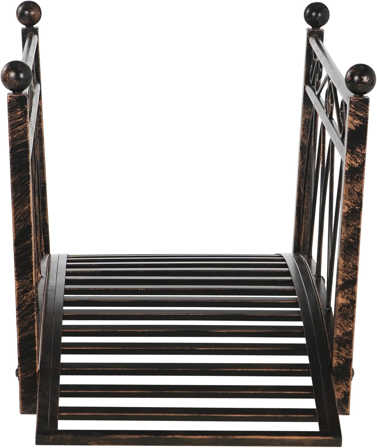 Outsunny 3.3' Metal Arch Zen Garden Bridge with Safety Siderails, Decorative Footbridge, Delicate Scrollwork & Corner Spheres for Stream, Fish Pond, Bronze