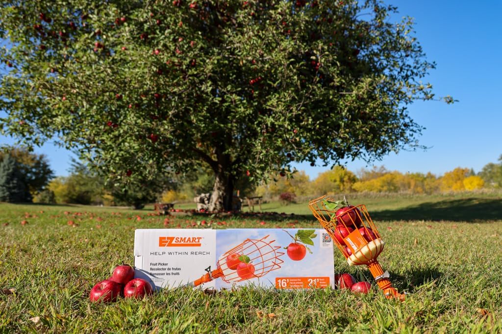 21ft Reaching Fruit Picker with Lightweight Rigid Pole – Patented Compact Foldable Design with Twist on Head – 2 in 1 Combo Pack – MESH Carrying Bag Included