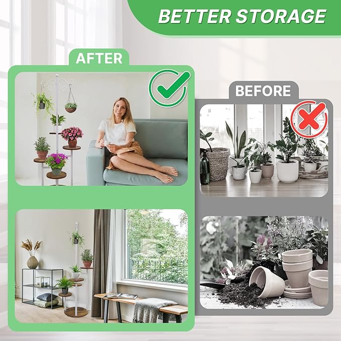 Plant Stand Indoor Outdoor, 4 Tier Hanging Plant Stands, Multiple Plant Display Rack Flower Pot Stand,61'' Tall Metal Plant Holder for Living Room Balcony Garden Patio White