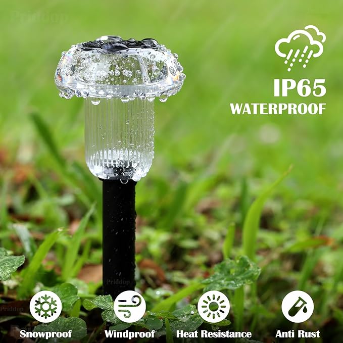Solar Lights Outdoor Pathway Lights 8 Pack LED Waterproof Warm White Mushroom Shape for Garden Driveway Walkway Landscape Path Lawn Yard Decor