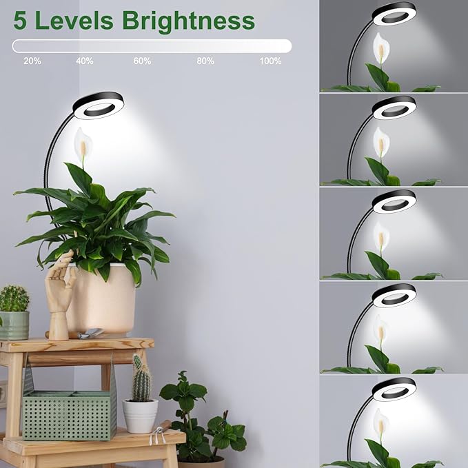 wolezek 2 in 1 Grow Lights for Indoor Plants, 3 Colors Plant Lights for Indoor Growing with 360ยฐ Gooseneck, 48 LEDs Full Spectrum Plant Grow Lights Indoor, 6/12/16H Timer, 5 Brightness, Black 3 Pack