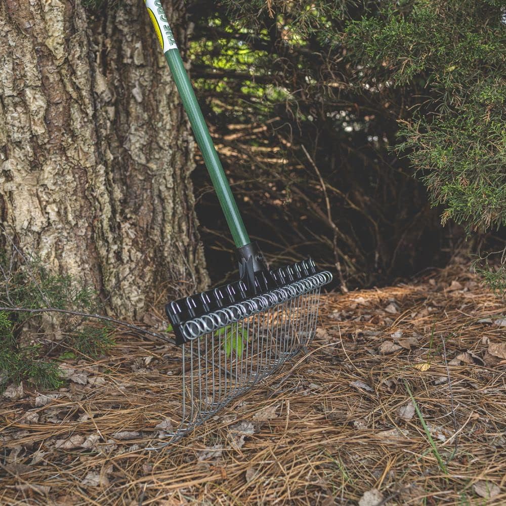 THE GROUNDSKEEPER II Rake 55-inch Lightweight Fiberglass Handle, 21-inch Head, Durable Steel Tines for Gardening, De-Thatching or Professional Landscaping - Green (6-Pack)