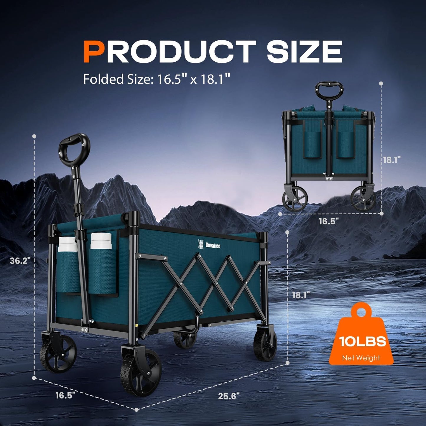 Navatiee Portable Foldable Collapsible Wagon with Wheels, 220lbs Weight Capacity Utility Grocery Shopping Cart, Lightweight Mini Folding Wagon for Outdoor, Blue
