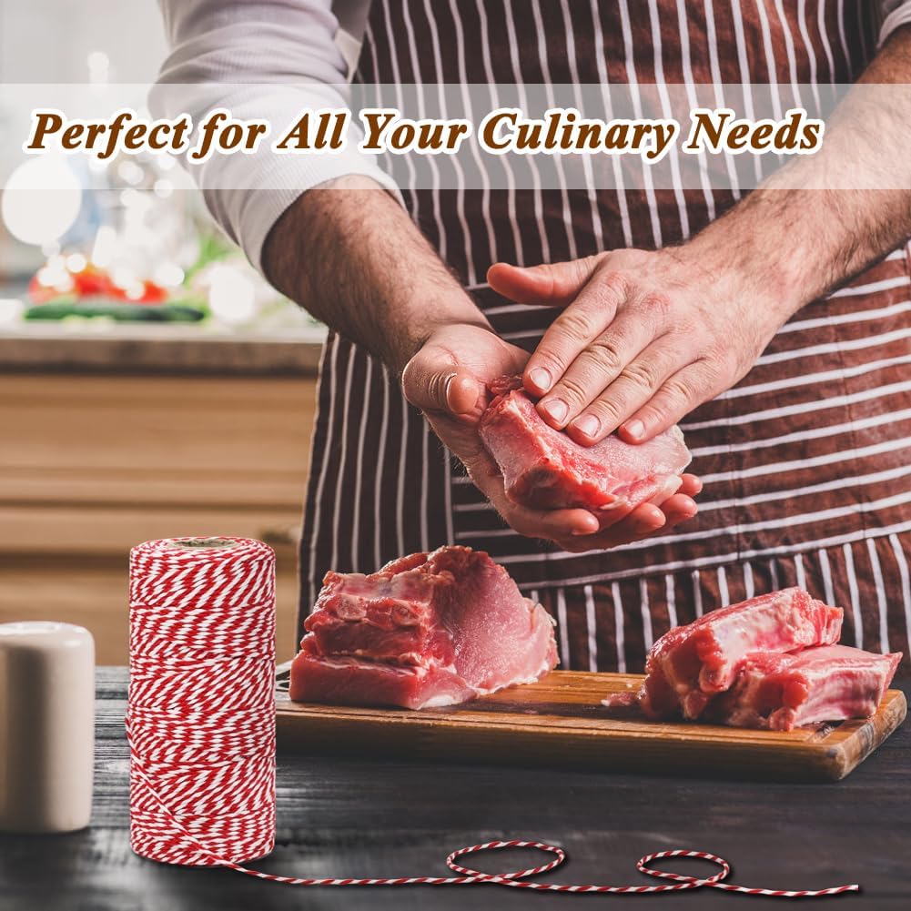 Tenn Well Butchers Twine, 328 Feet 2mm Food Safe Cooking Twine, Red and White Kitchen String for Roasting, Baking, Trussing Turkey, Tying Meat and More